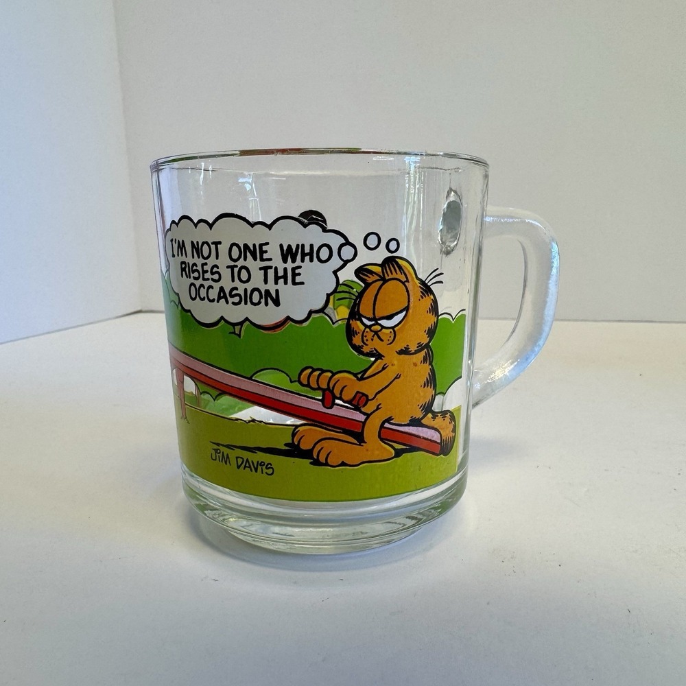 Vintage Garfield McDonalds Glass Cup Mug Im Not‎ One Who Rises To The Occasion